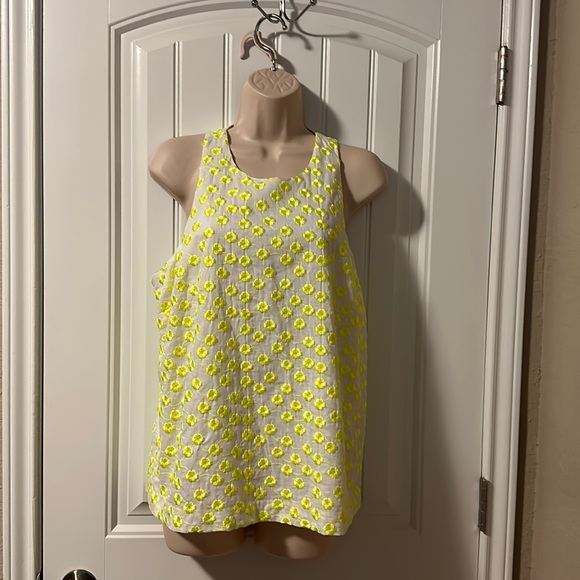 J. Crew Tops - J. Crew Embroidered Tank Top Size 10 Floral Racer Back Neon Yellow White